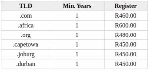Domain extention price list